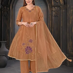 Tara Sand Beige Muslin Embroidered Tunic & Trouser Co-ord Set