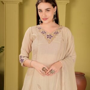 Kavya Regal Gold Roman Silk 3-Piece Festive Kurta Set